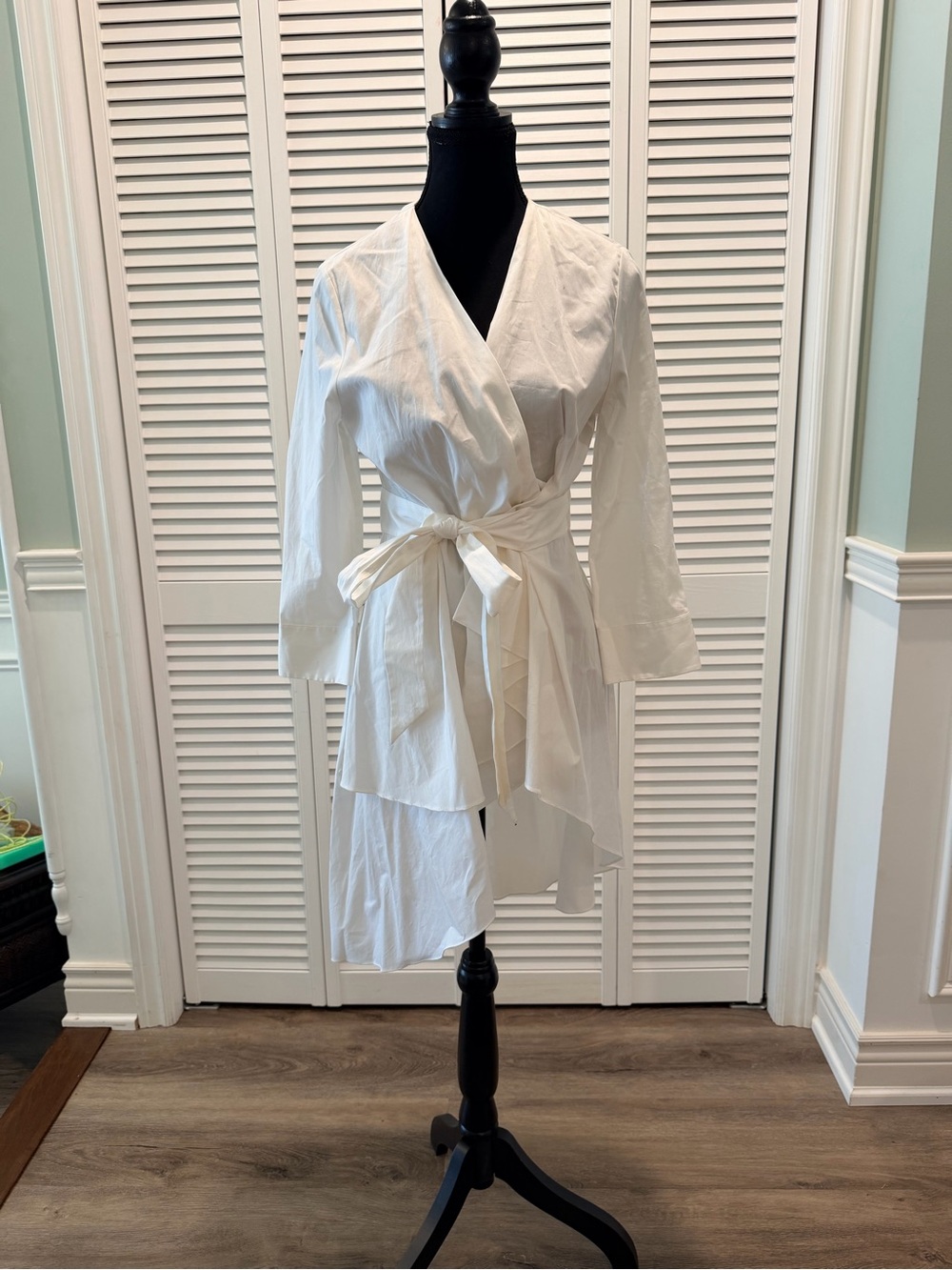 ZARA Women White Wrap Layer White Blouse with Tie Waist and V-Neck
